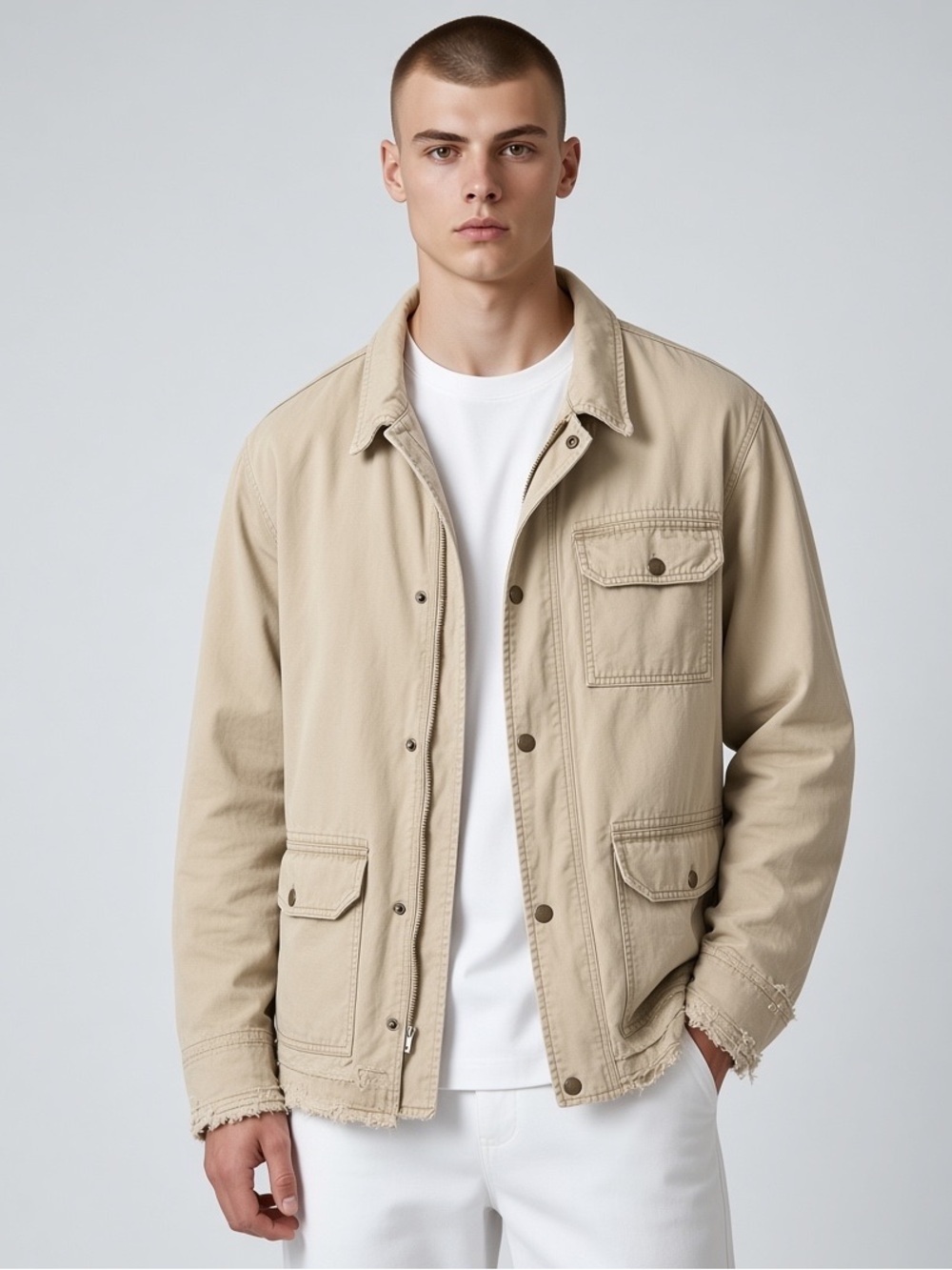 Old Navy Y2K Khaki Canvas Field Barn Utility Jacket Coat Distressed Size Medium